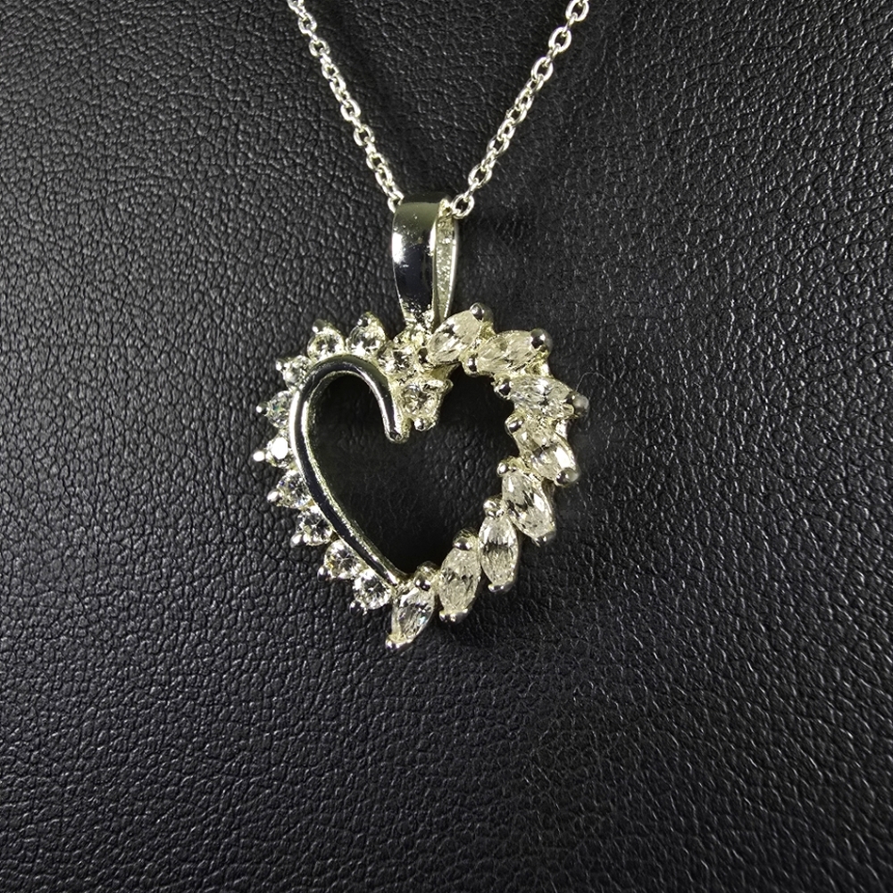 Sterling Silver & Cubic Zirconia Heart Pendant with 925 chain